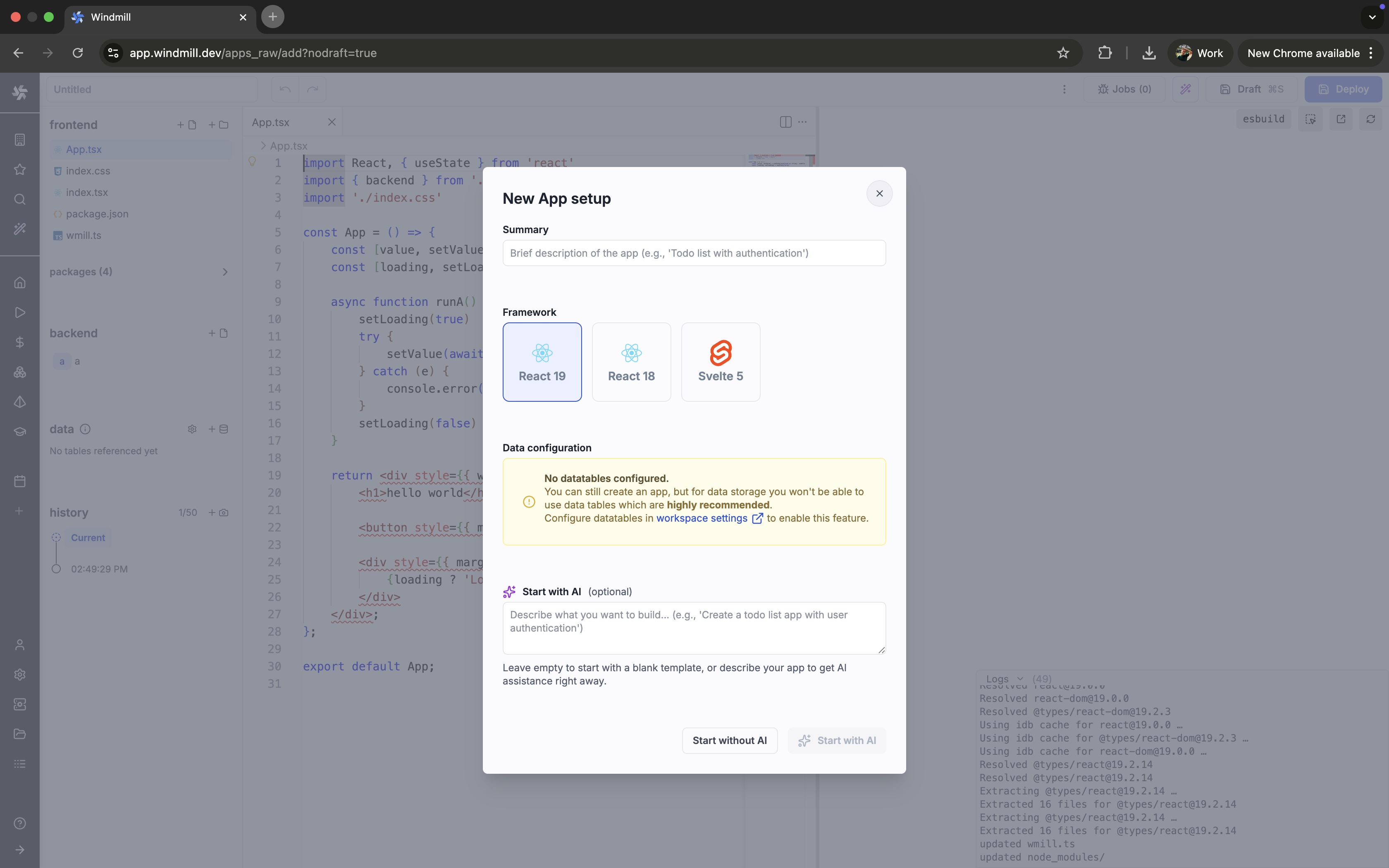 New app setup New app setup